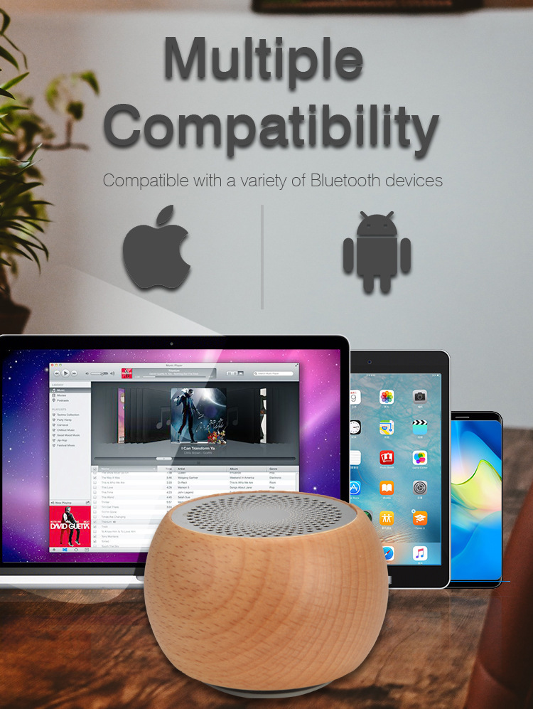 Wooden Wireless Portable Mini Bluetooth Speaker. 