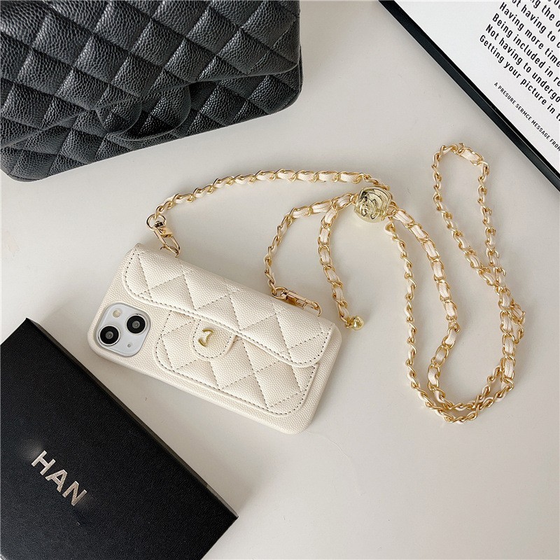 Classic Style Caviar with Label iphone15Promax Apple 13 Advanced 12 Crossbody Chain 11 Phone case. 