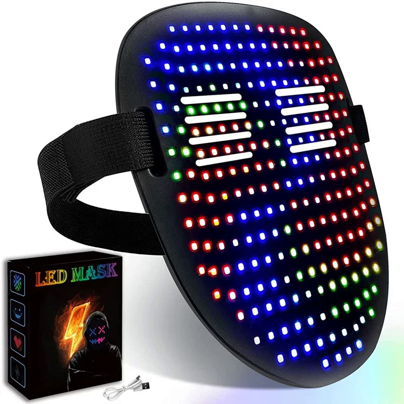 Halloween LED Display Programmable Mask LED Bluetooth RGB Light Up Party DIY Photo Editing Animated Text Prank Concert Mask. 