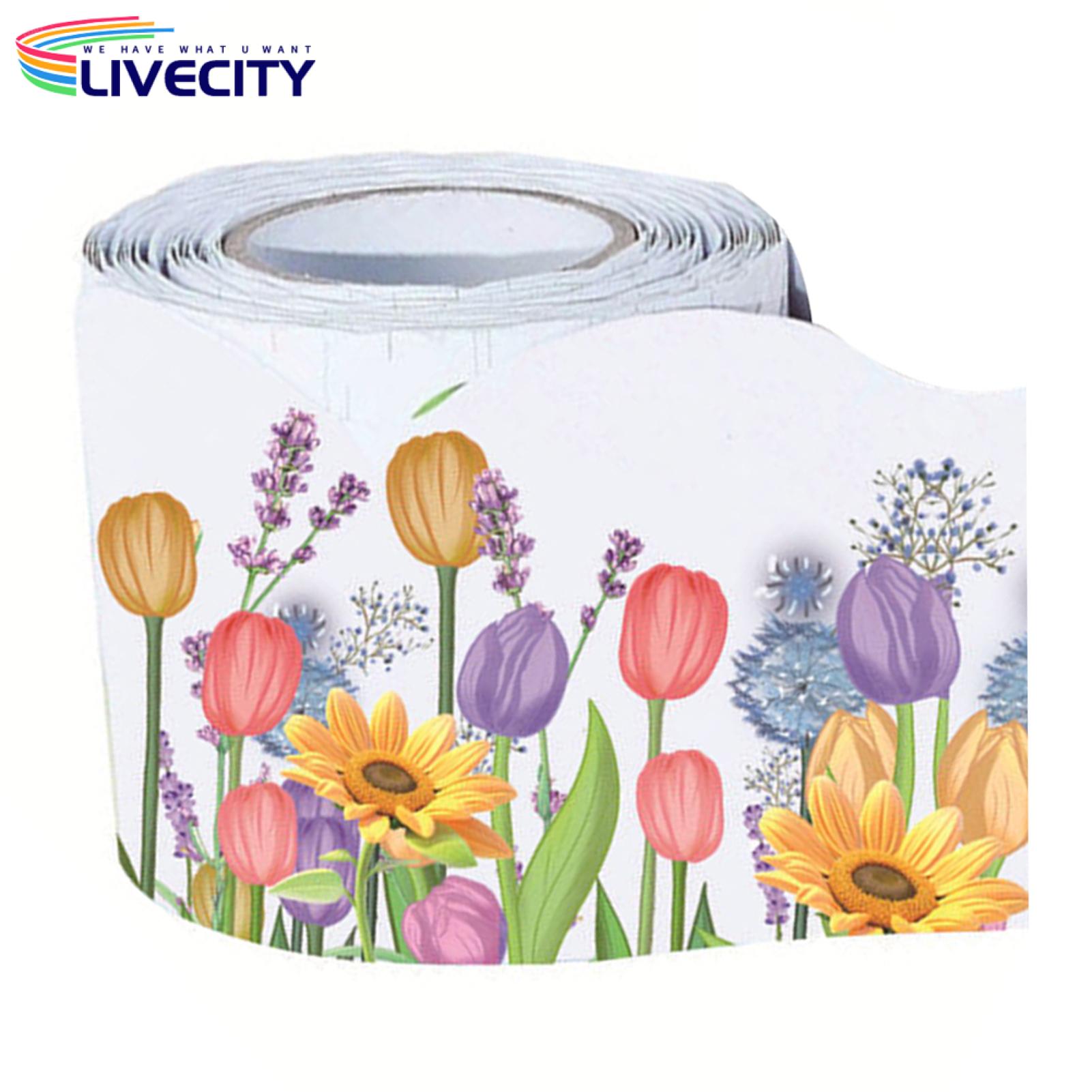 Floral Design Decorative Paper Floral Bulletin Border Tulip Flower Trim Easy to Apply Chalkboard Paper for Creative Displays Exquisite Pattern for Home Office Decor Decorative Paper