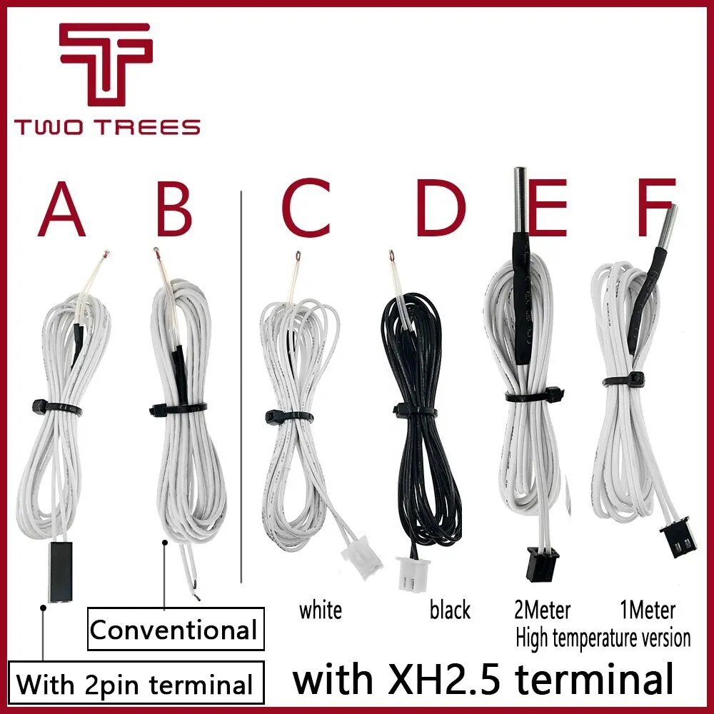 100K Ohm NTC 3950 Thermistors Sensors with Cable 3D Printers Parts Temperature Part White 1M Line Accessories