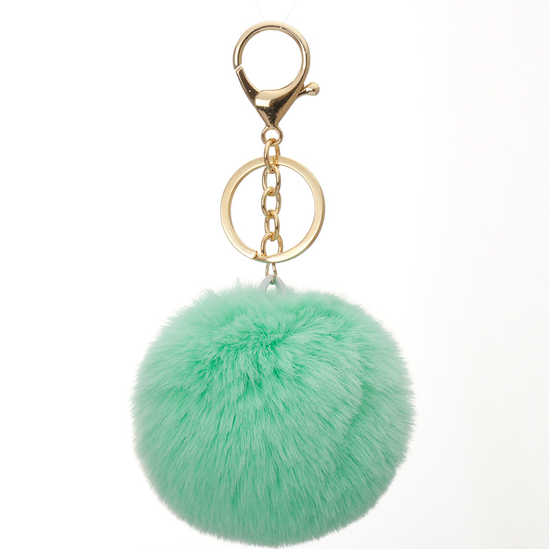 8cm Fur Brand Bag Fluffy Pompns Keychain Pom Pom Car Keyring Gold Color Chains pompons Rex Rabbit Fur Charms Chain. 