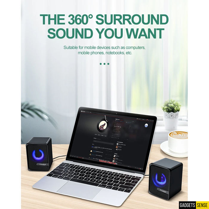 Gaming Speaker T-Wolf S3 RGB Gaming Speaker With RGB Lighting Gaming PC Desktop Computer Laptop Speaker Sound Box USB Speaker Mini Portable Speaker. 