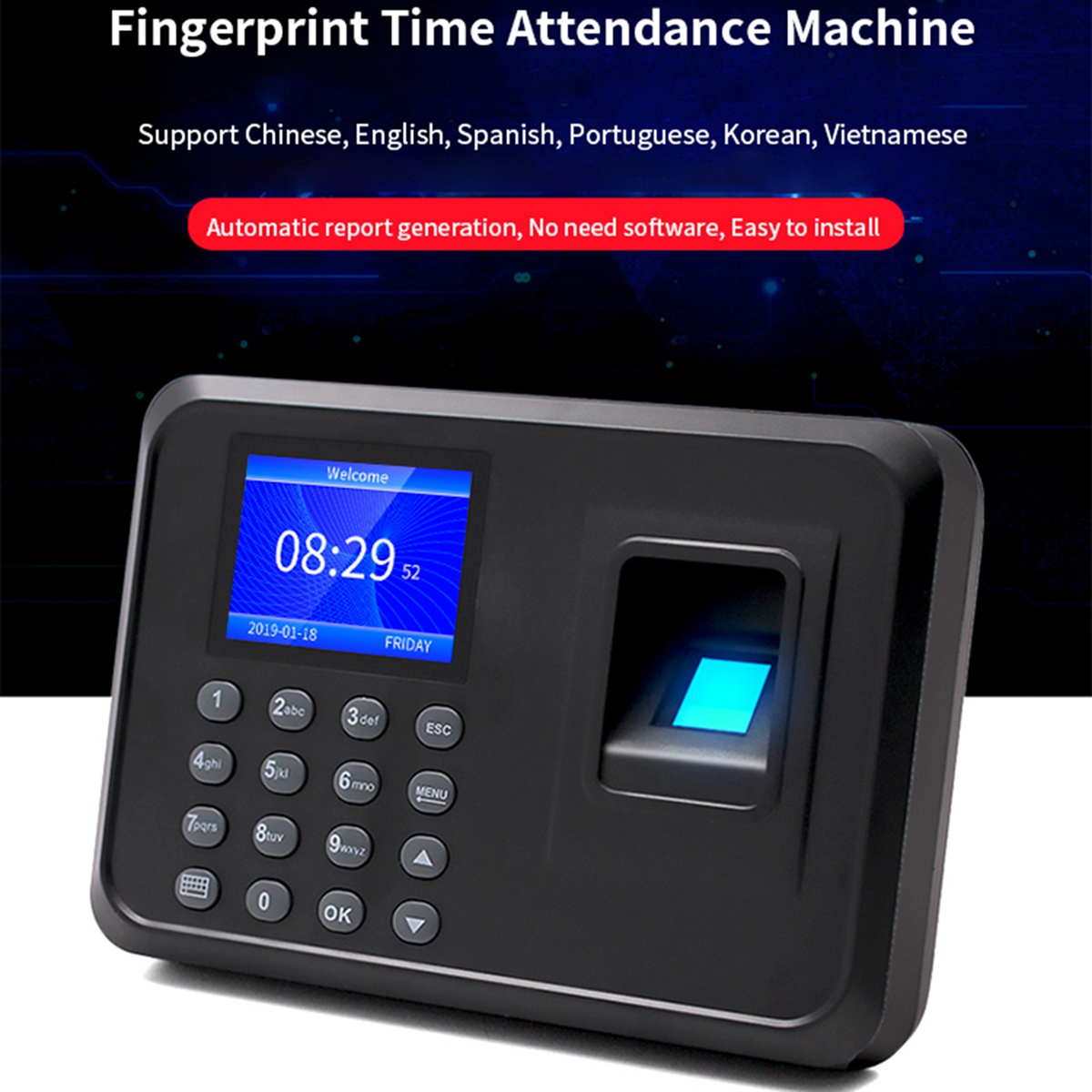 F01 Time and Attendance Machine Fingerprint Punch Card Machine Time Attendance Machine Attendance Speed 1 Sec/Time. 