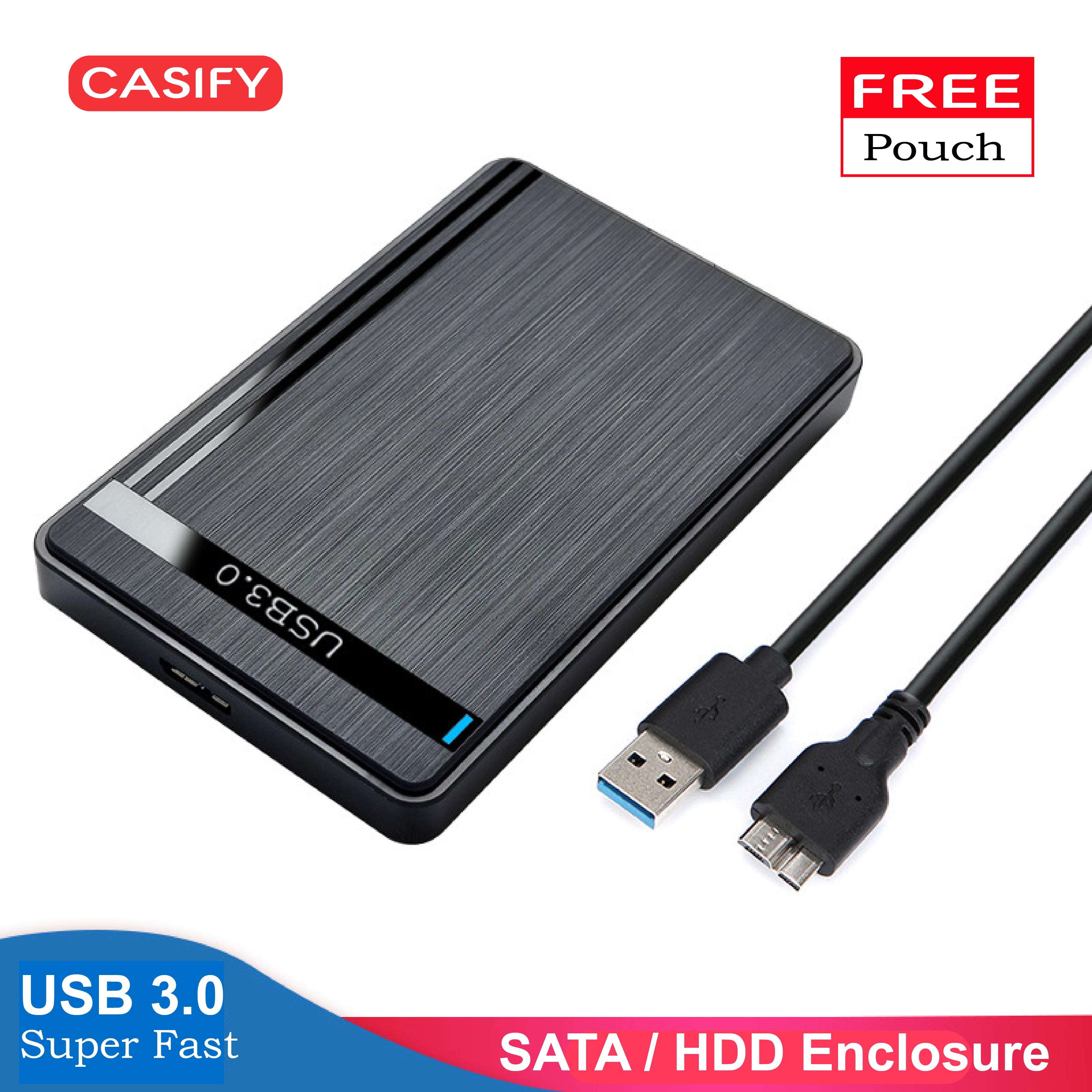 CASIFY EN01 2.5 inch Hard Drive Enclosure USB 3.0 to SATA III for 2.5 Inch SSD HDD 9.5mm 7mm External Hard Drive Case Support Max 6TB with UASP. 