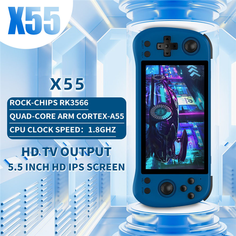 For POWKIDDY X55 Retro Game Console 16G+128G RK3566 5.5 INCH 1280X720 IPS Open-Source Linux Handheld Video Console. 