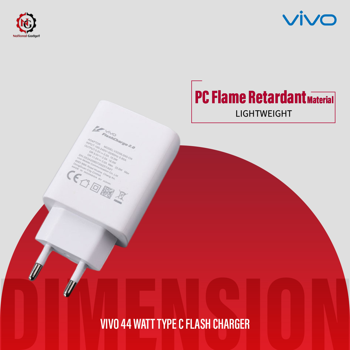 Vivo Charger 44 Watt Type C  Flash Charging For Vivo V23 , V23e , V23e 5G , V23 5G , V23 Pro , V25 , V25 , Y35 ,Y55 , Y76 5G , Y75 , Y100 , Y78 , Y78+ , iQOO Z7 , iQOO Z7s , iQOO Pad , X70 Pro. 
