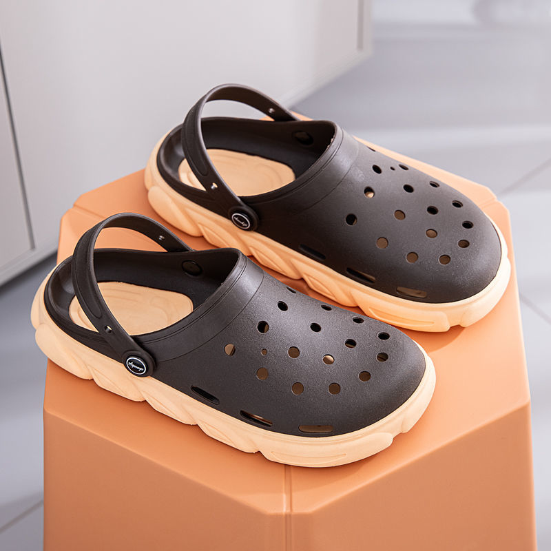 Rain Wear Sandals Men's Thick Bottom Toe Cap Slippers Vietnam Rubber Beach Hole Shoes Breathable Soft Hollow Eva Sandals. 
