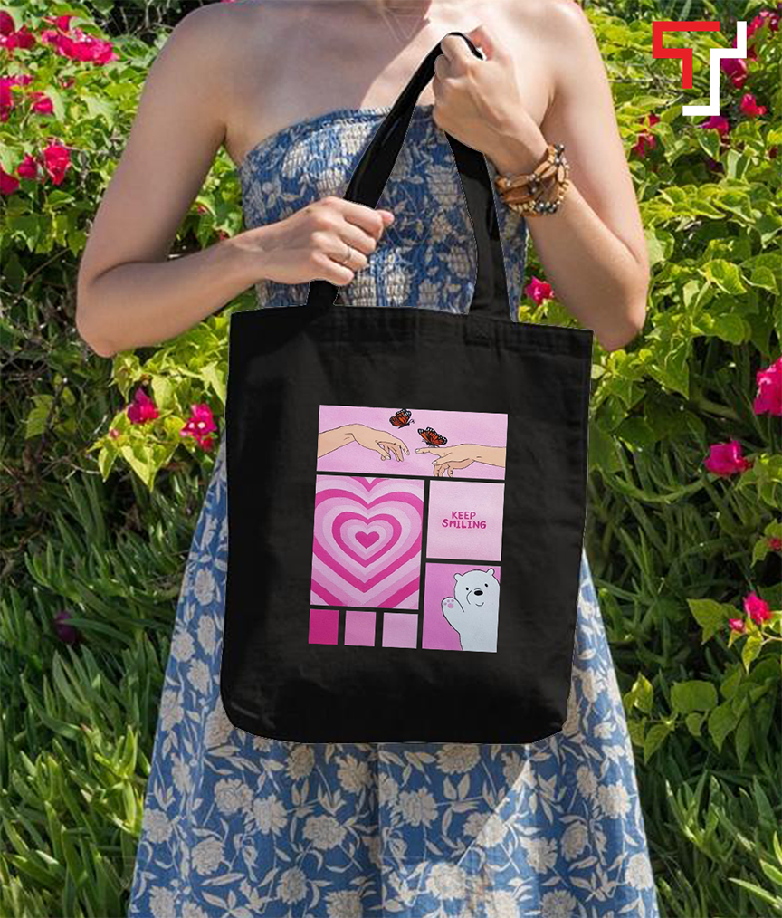 Customizely artistic mood board grid design Printed Black and White Canvas Tote Bag with Zipper for Girls. 