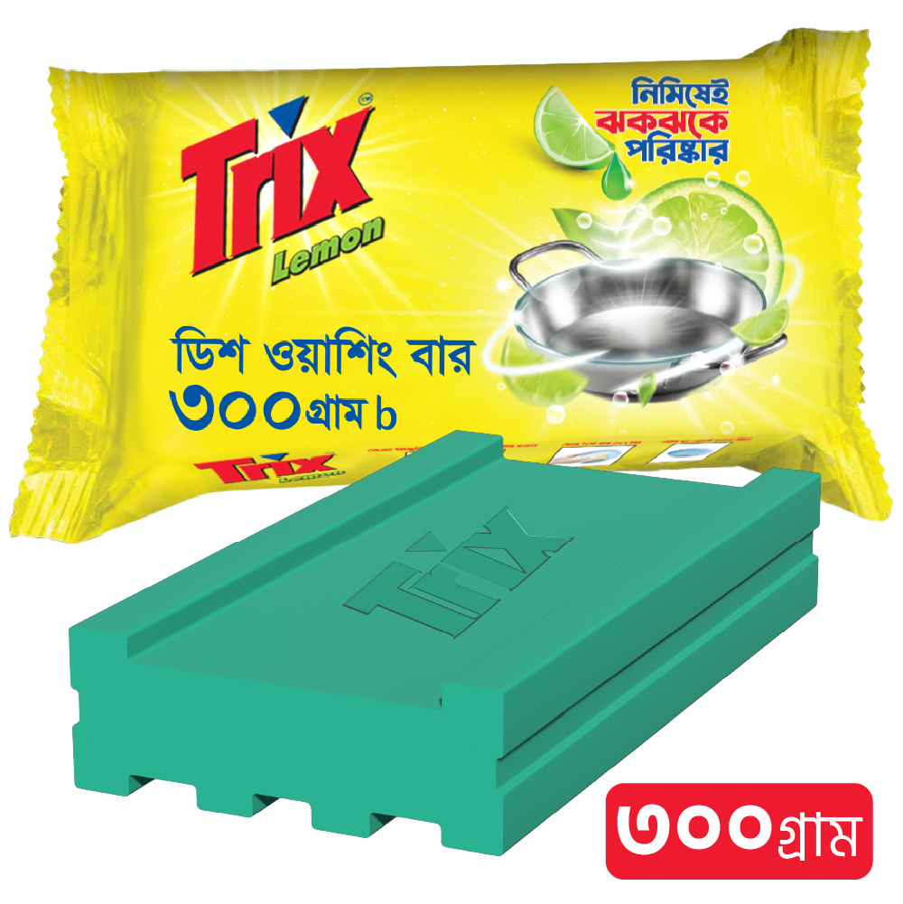 Trix Lemon Dishwash Bar 300g, Power Rich Thick Foam for Sparkling Clean Dishes, Utensils, Tableware & Kitchenware, Tough on Stains & Grease but Soft on Hands, Leaves a Refreshing Lemon Fragrance after Dishwashing