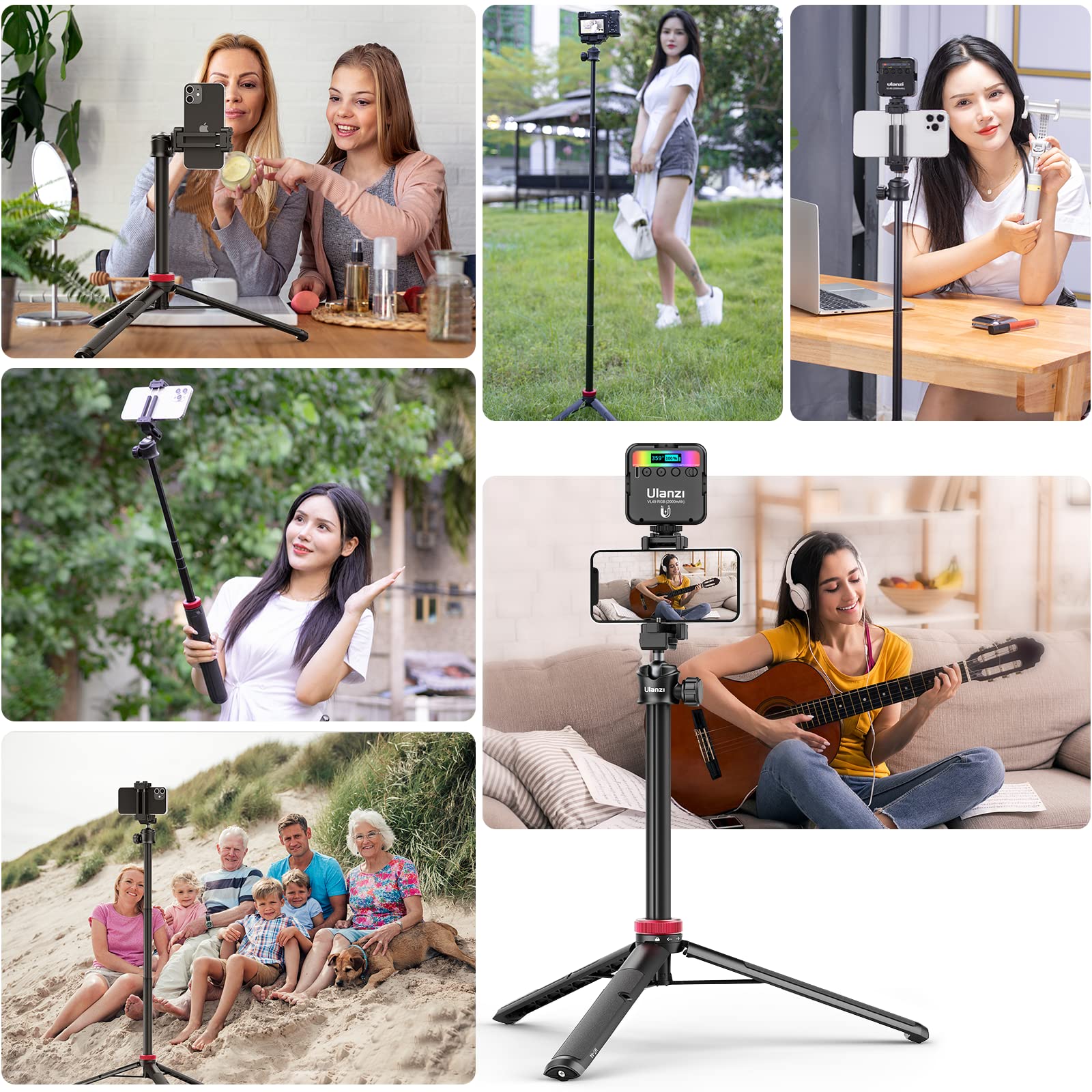 ULANZI MT-44 Extendable Tripod Selfie Stick Phone Holder Clip Vlog Mount For Smartphone DSLR Go Pro Cameras. 