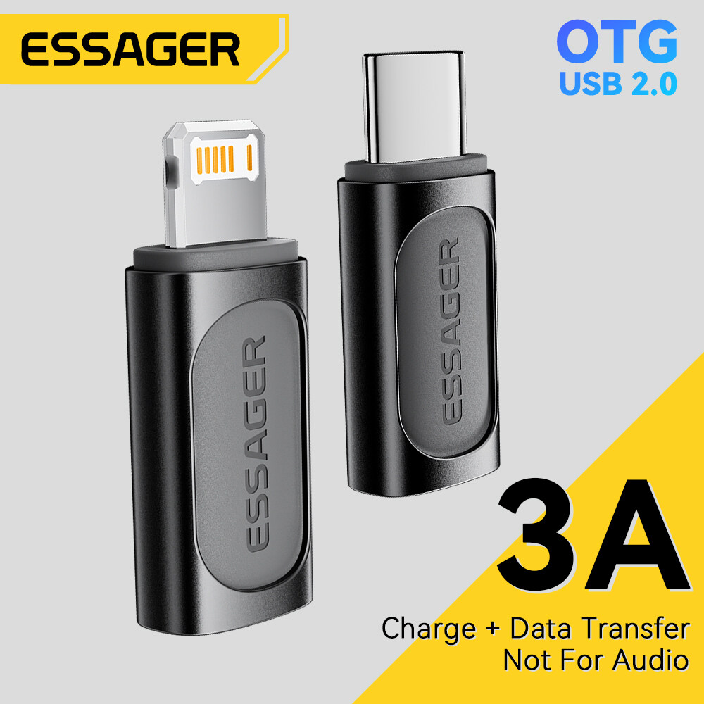 Essager OTG 3A Converter Lightning Female to Type-C Male Type-C Female to Lightning Male USB2.0 480Mbps Adapter for iPhone 15 14 13 Pro Max Xs Plus iPad Macbook Headphone Type C to iOS Converter