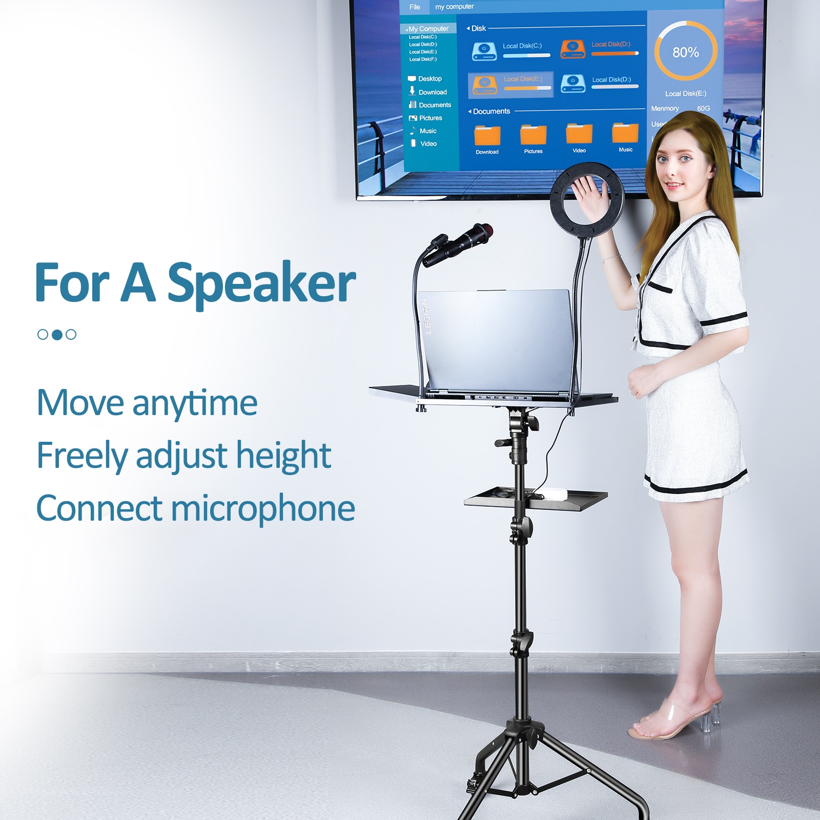 HXSJ Projector Tripod Stand-Laptop Tripod Adjustable Height DJ Mixer Standing Table Outdoor Computer Desk Stand for Stage orStudio. 