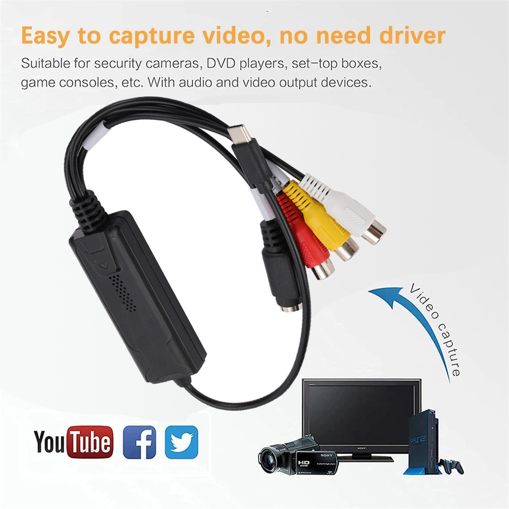 Type-C Audio Video Capture Card Adapter USB C To RCA Video Capture Converter For TV DVD VHS Capture Device 4.1. 