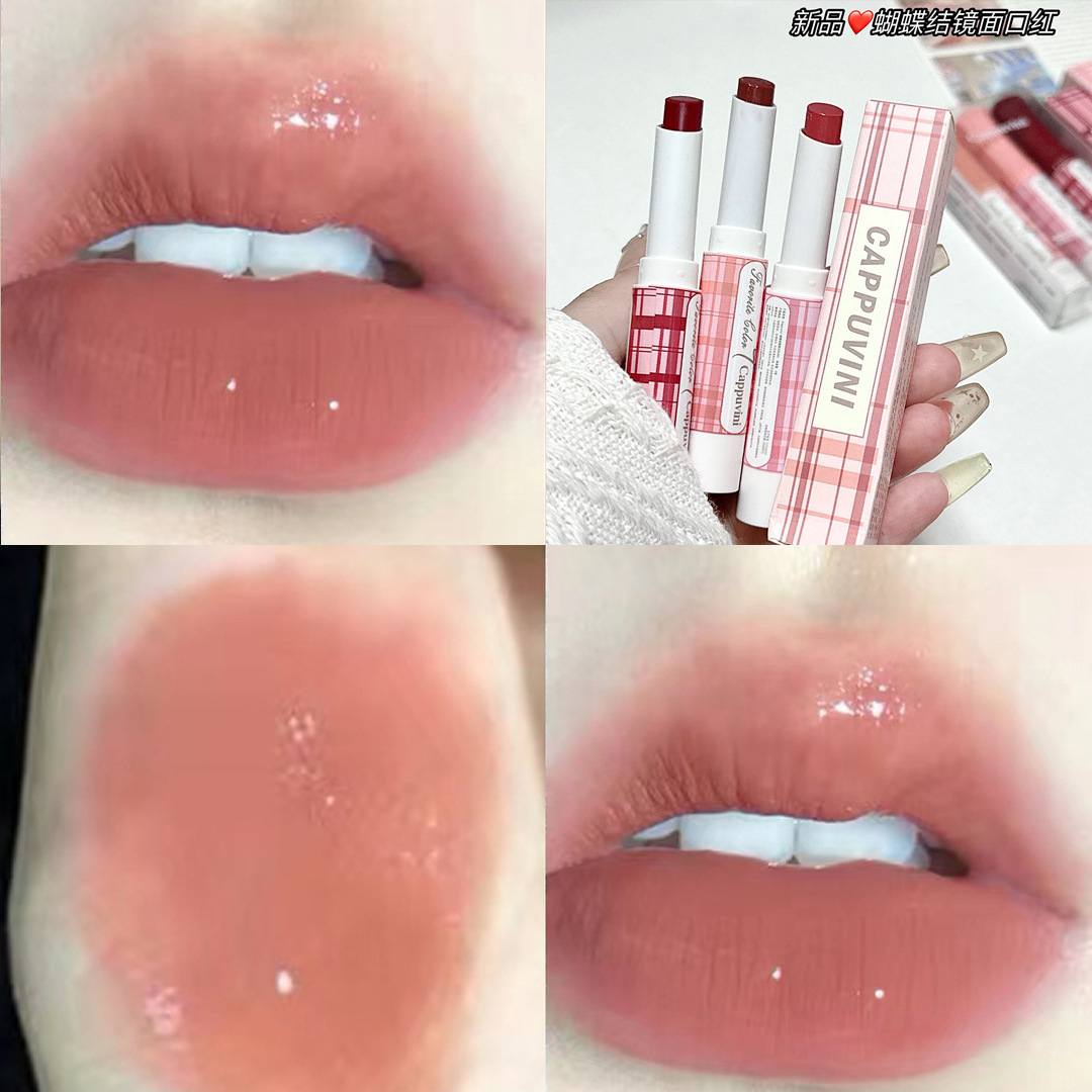 Cappuvini Bow Mirror Lipstick Lasting Makeup Pigment Not Easy to Stick to a Cup of Water Shine Mirror Lipstick Primer Lipstick. 