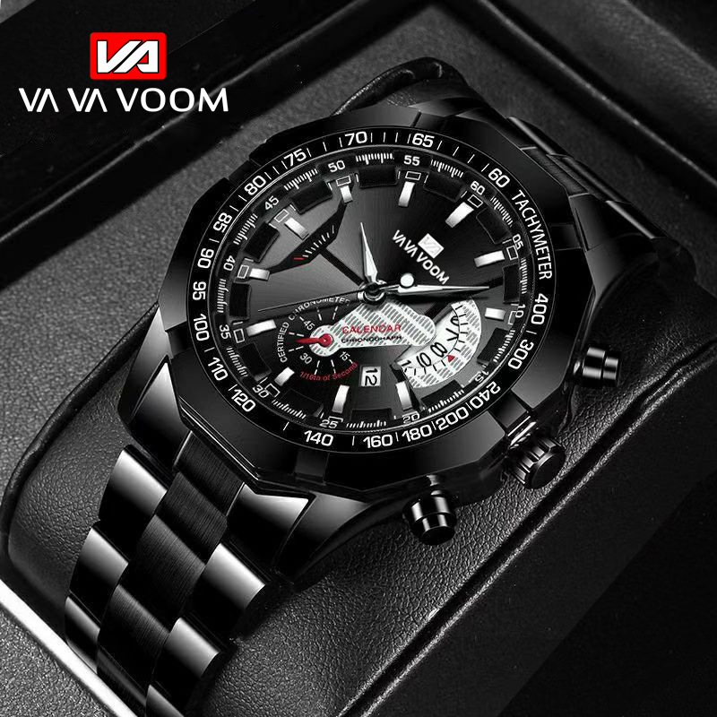 VA VA VOOM Men's Steel Band Watch Men's Watch Sports Glow Calendar Men's Source Factory Watch in China. 