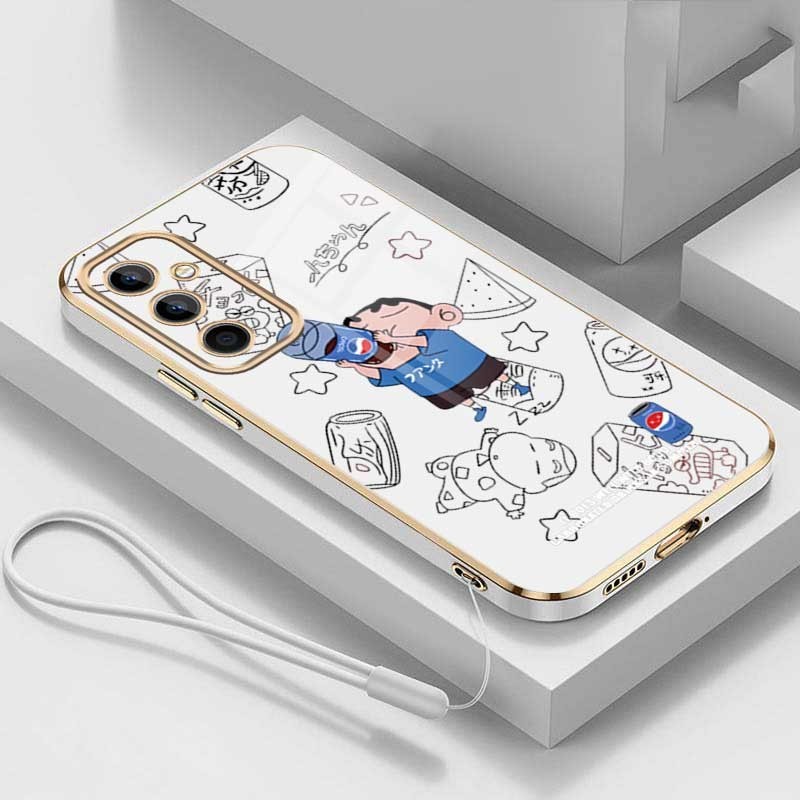 Samsung Galaxy A55 A35 A15 A25 5G A05s A05 Crayon Shin-chan Soft Phone Case Cartoon Lovely Square Edges Plating Cover