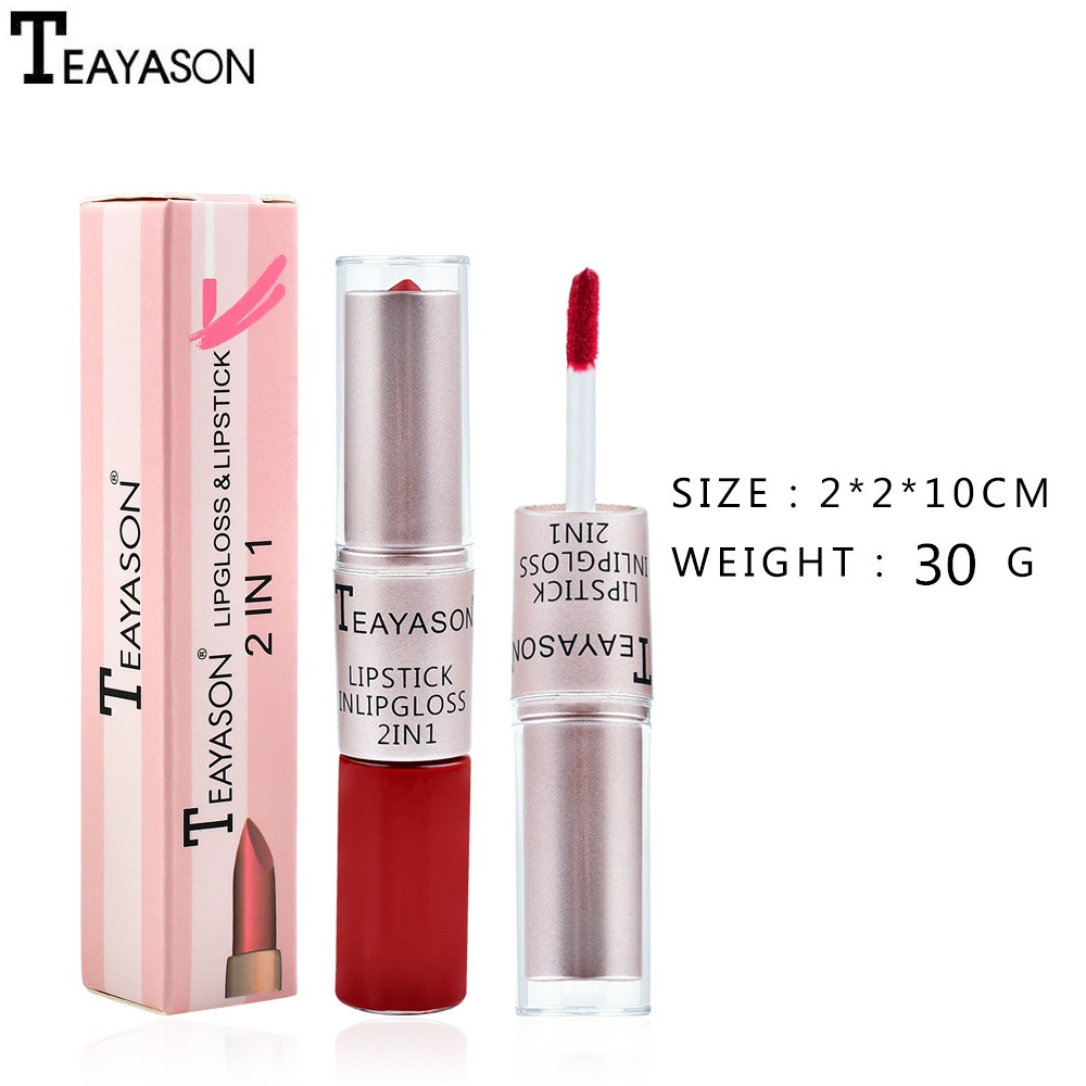 Double head non stick cup matte matte matte lip gloss 2-in-1 matte bean paste non fading cup lipstick for women. 