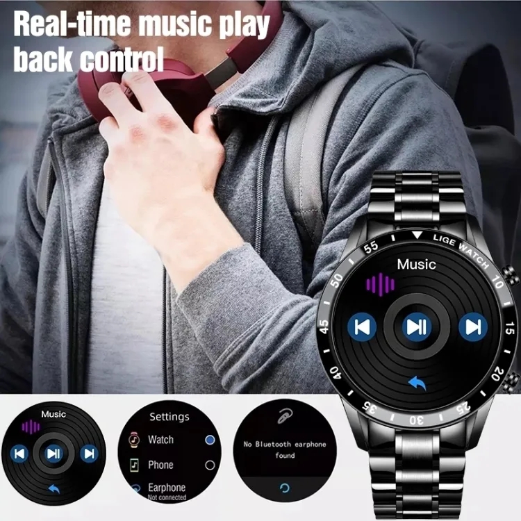 Lige BW0189 new luxury fashion digital stainless steel imported Bluetooth call,  call receive, call dail blood pressure function smartwatche for men. 