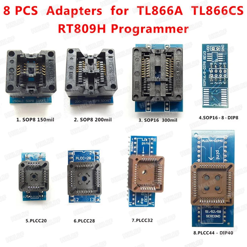 【Hey my home】Set 8 Adapters For TL866 Programmer TL866cs / TL866A/EZP2010 + +SOP8 +PLCC Extractor, Best Electronic Sockets Kits