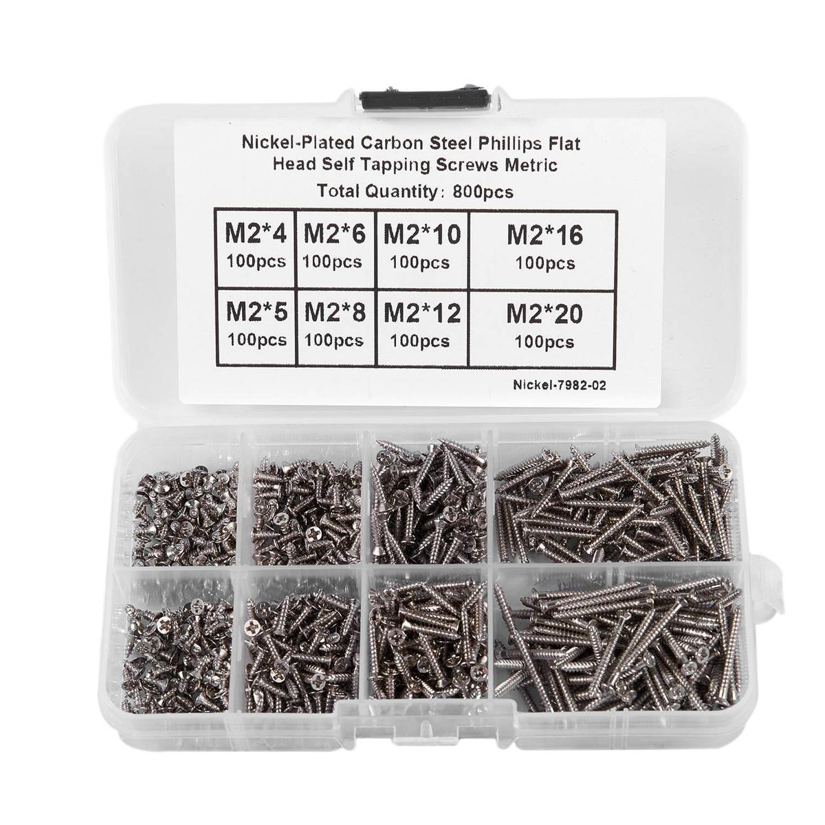 Durable 800Pcs Stainless Steel Self Tapping Screw Assortment Kit Lock Nut Wood Thread Nail Screw Sets M2