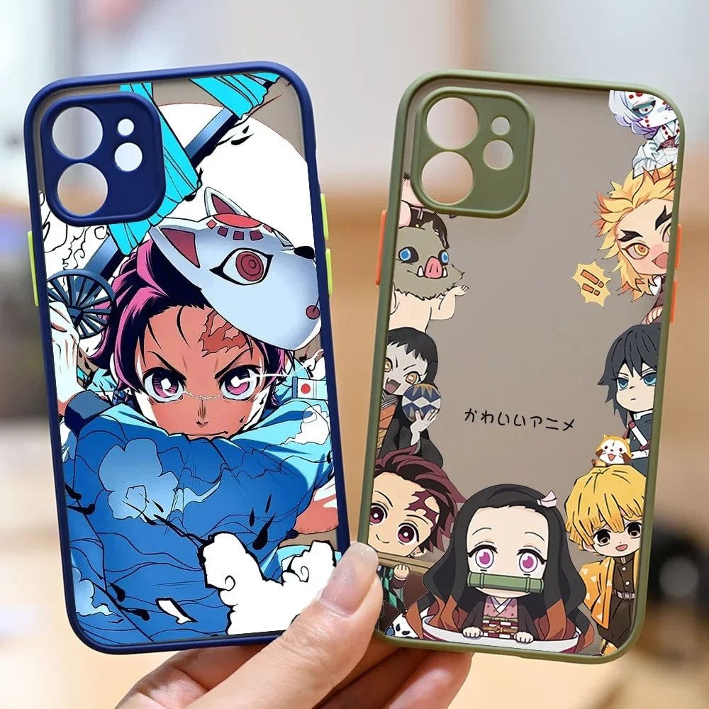 Japanese Anime Demon Slayer Phone Cases for iPhone 15 14 13 12 11 Pro Max Mini X XR XS 7 8 Plus SE Kimetsu No Yaiba Cover Shell