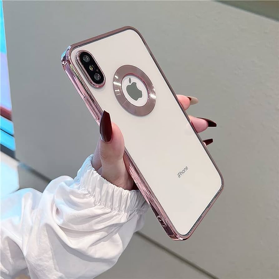 For iPhone xs Max CD Chrome Back Cover Compatible with Ring Logo Cut Pattern Electroplating Shockproof Cover Phone Cases. 