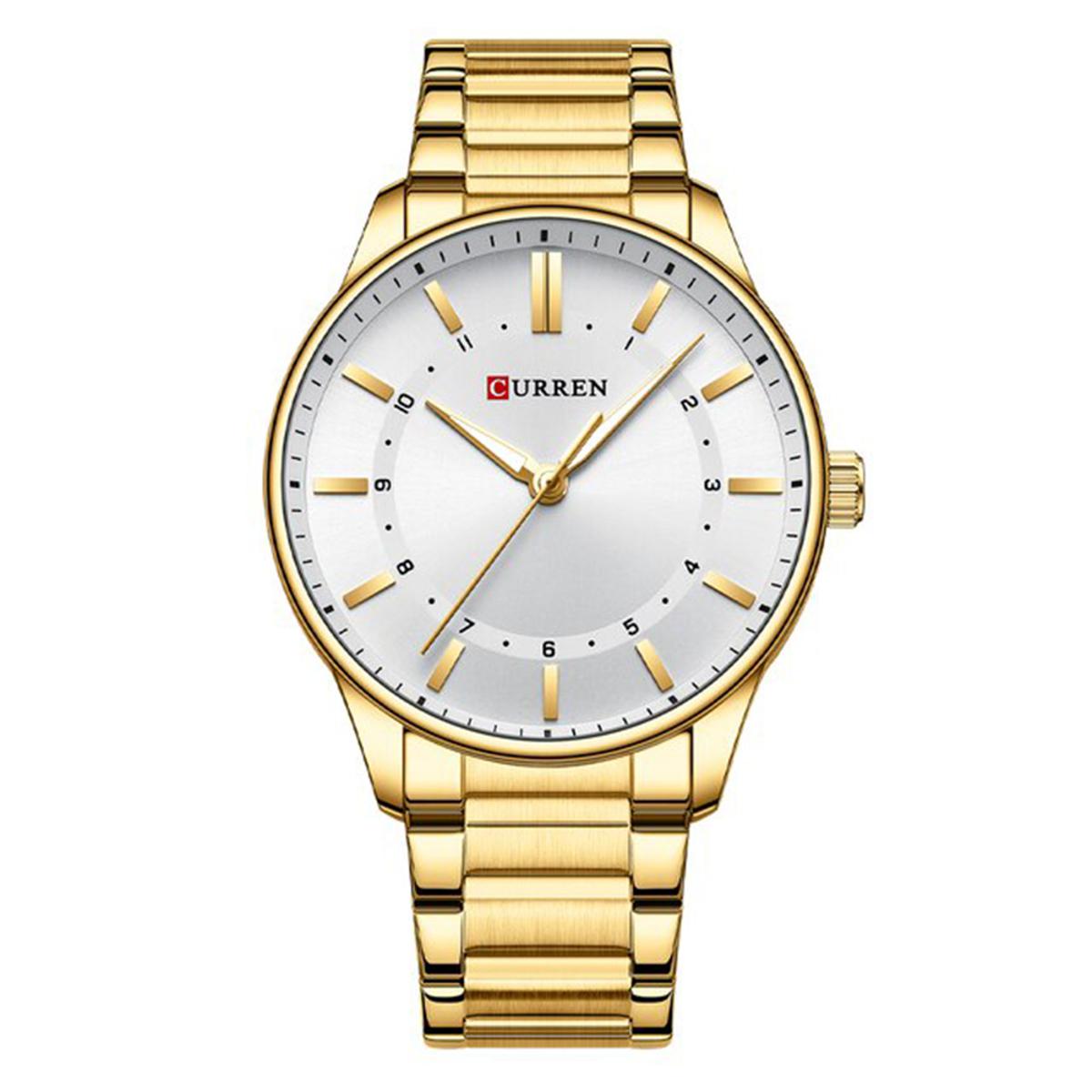 CURREN C8430S Golden Stainless Steel Analog Watch For Men - White & Golden