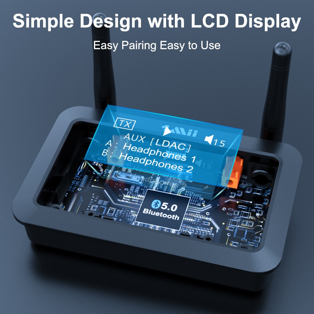 1Mii B03Pro+ Bluetooth 5.0 Transmitter Receiver Audio aptX LL HD CSR8675 HiFi LDAC Bluetooth Adapter for TV PC with LCD Screen #. 
