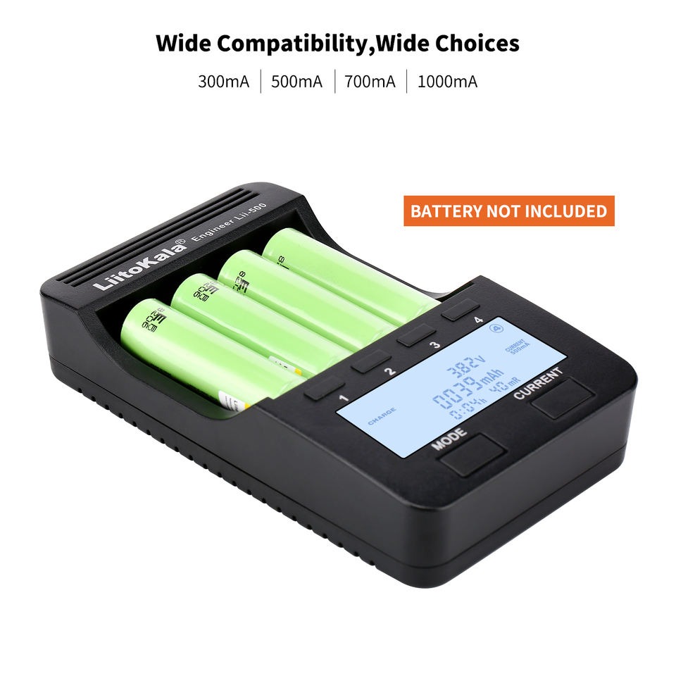 Liitokala Lii-500 4 Slots Smart Intelligent Battery Charger Kit For 3.7V Li-Ion & 1.2V Ni-Mh Rechargeable Battery Lcd Display. 