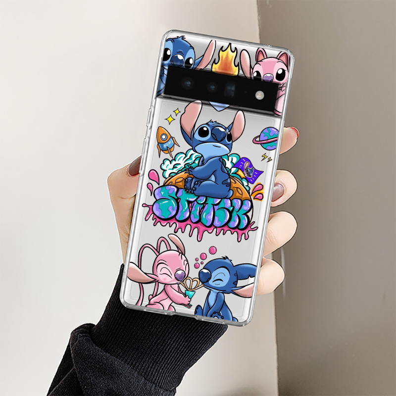 Disney Angel Stitch Lilo Shockproof Case for Google Pixel 8 7 6 Pro 6a 5 5a 4 4a XL 5G Transparent Soft Phone Cover. 