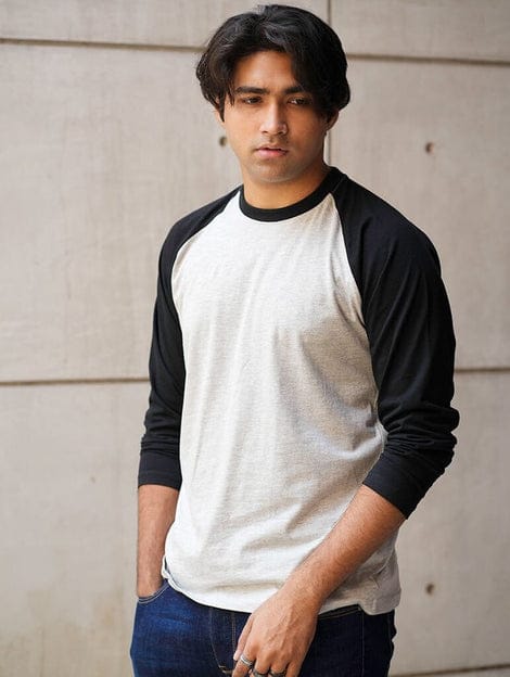 cotton fabric long sleeve Raglan t shirt for men-Raglan tshirt