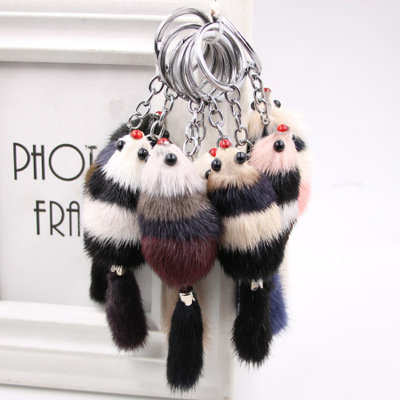 Little Fox Lady Cute Fur Mink Fur Bag Pendant Accessories Car Key ChainReal Hair Mobile Phone Charm. 