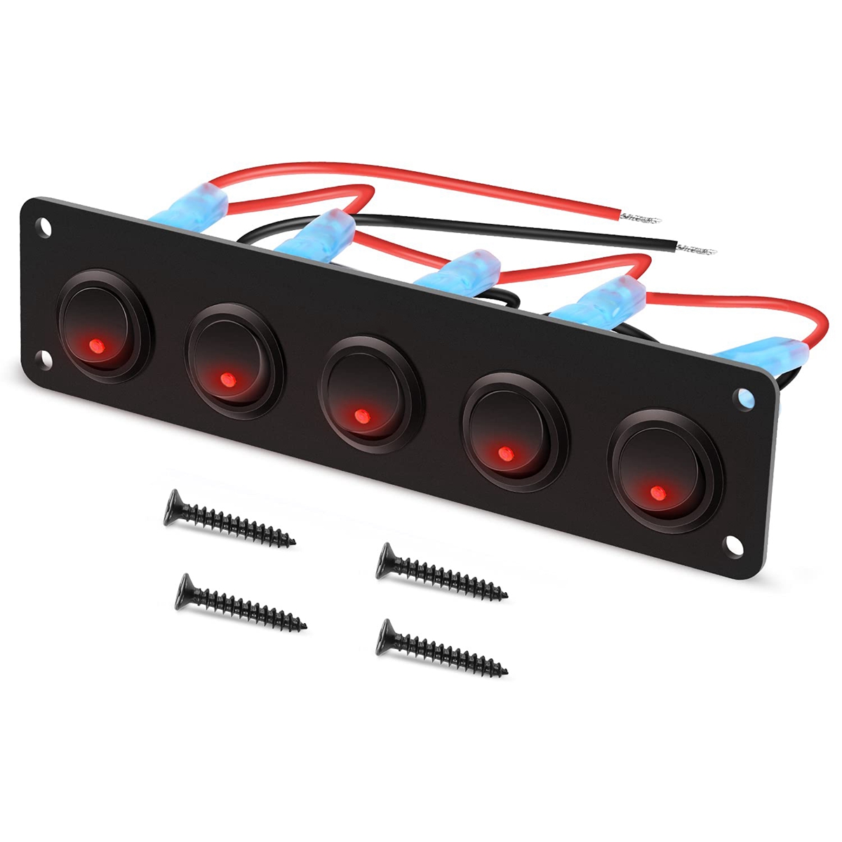 Waterproof 5 Gang Accessories Round Dash Rocker Toggle Switch Panel for RV Ship Yacht Marine Car Marine Ship Red