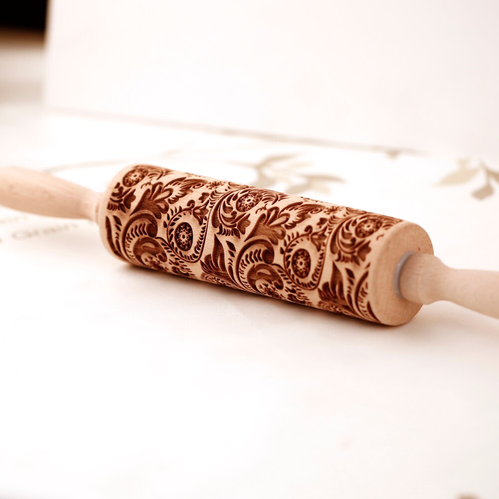 Arjmide Deep Engraved Wooden Embossed Cookies Flower FROST SWIRLS Rolling Pin for Baking 3D Rolling Pins ZM028. 