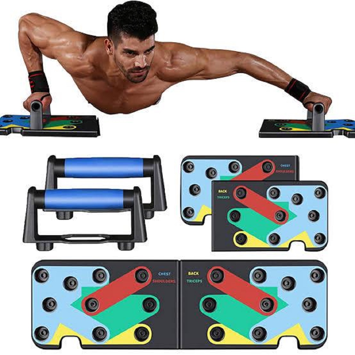 PUSH UP BOAD, ADJUSTABLE-MADE IN CHINA-USER 300 LB,,Foldable Push Up Board, 9 In 1 Multifunction Push-Up RackR
