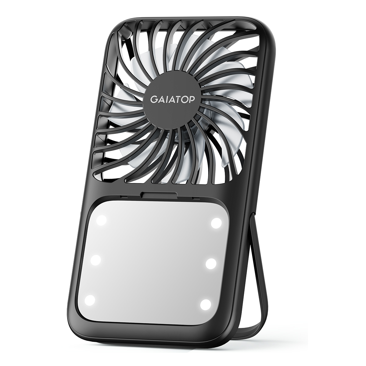 Handheld Mini Fan, 3 Speed Portable Lash Fan Makeup Mirror with LED Light, 2000mAh USB Rechargeable Personal Desk Fan with Stand