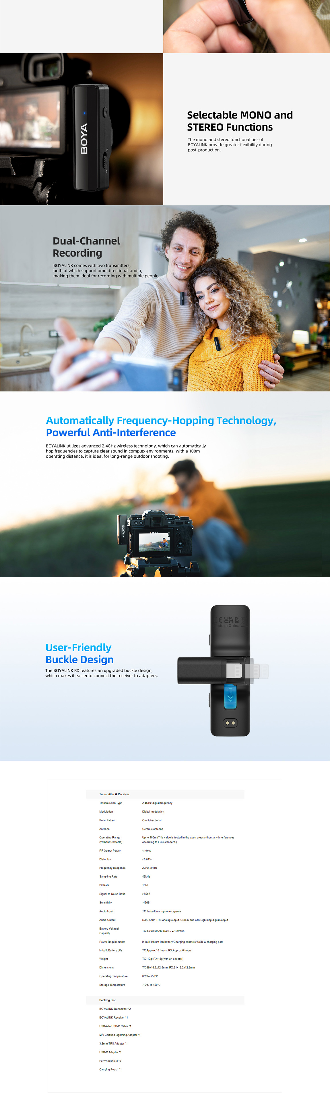 Boya BOYALINK A2 All-in-one Design Wireless Microphone System description image 2
