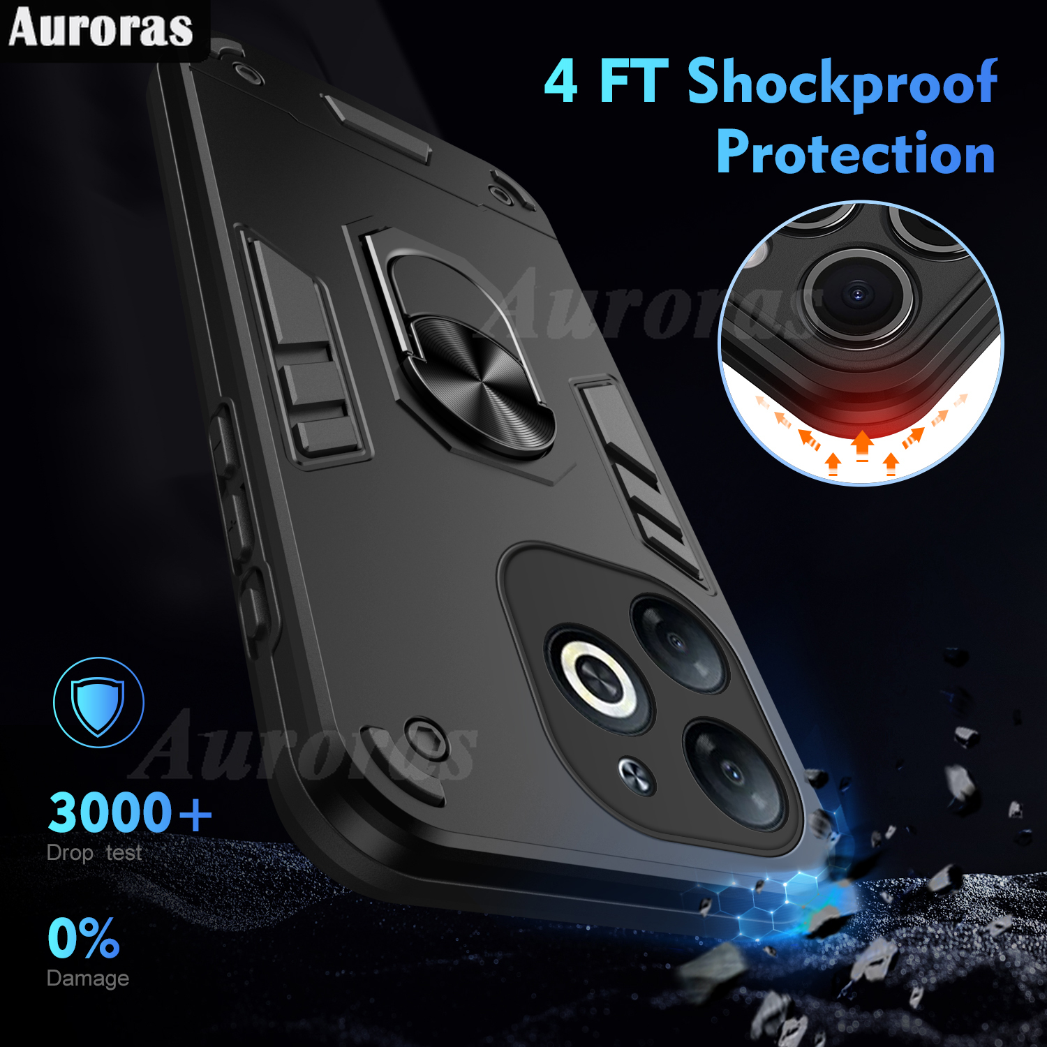 For Tecno Spark 20 20C Phone case Silicone Armor Metal Ring Stand Case Armor Back Protective Shockproof Hard Dual Layer for Tecno Spark 20C 20 Cover Casing HP. 