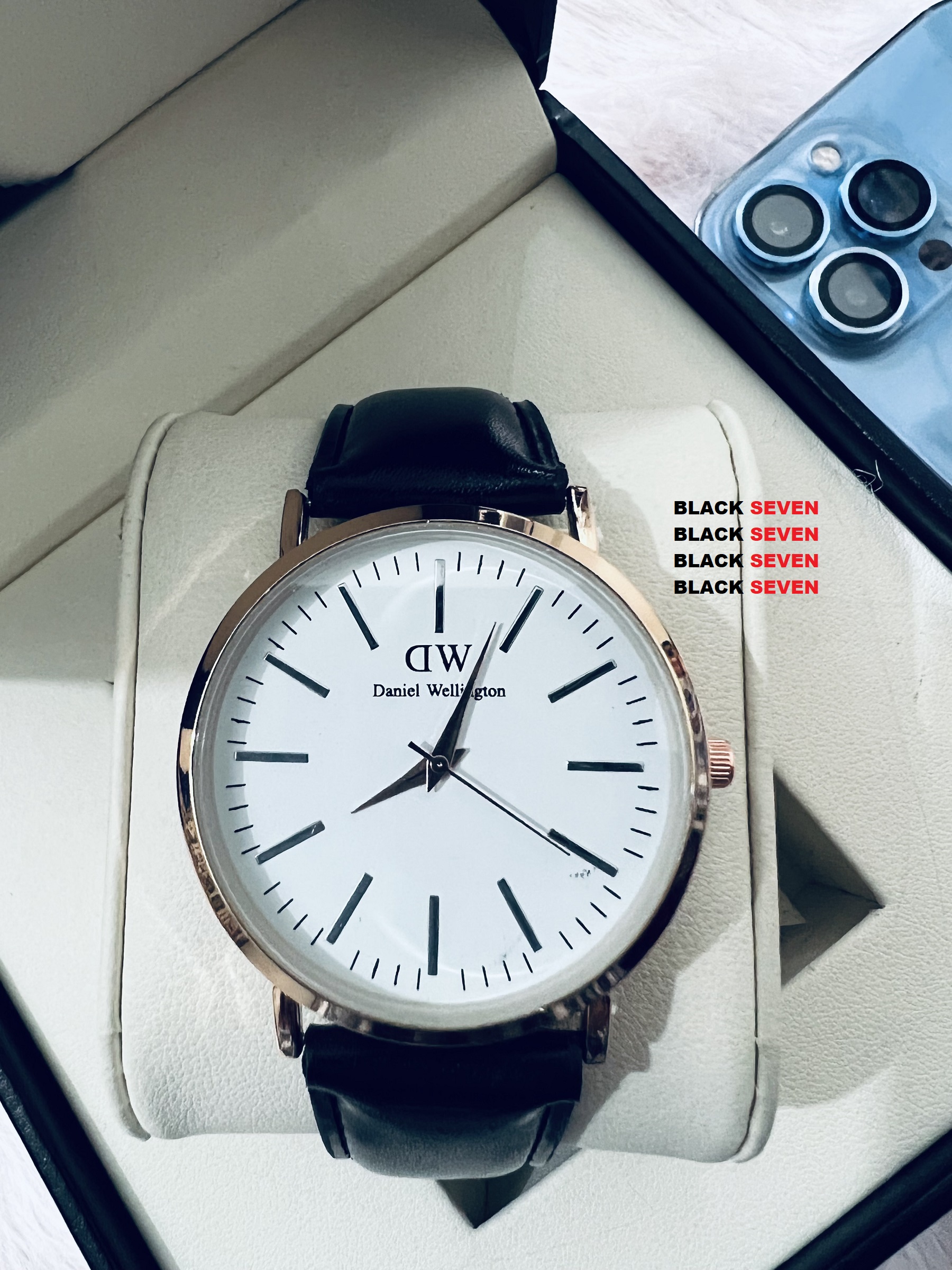 EH73 DWD Artificial Leather Analog Watch for Men Black Dial White. 