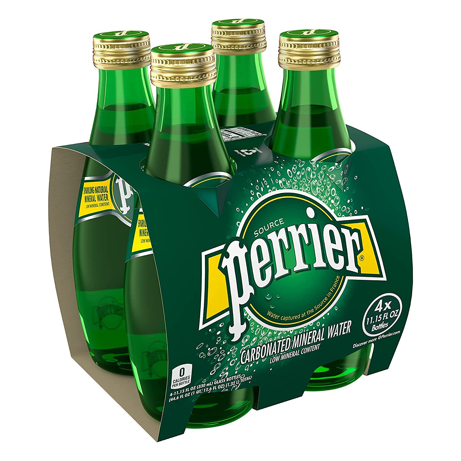 Perrier Sparkling Natural Mineral Water Glass Bottle 330ml. 