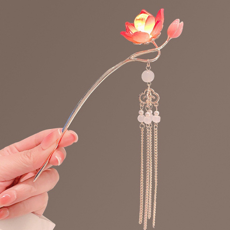 Glowing Lotus GD Hairpin Female Ancient Style Han Chinese Clothing Cheongsam Hairpin Lotus Hair Clasp Super Fairy Updo Pin. 
