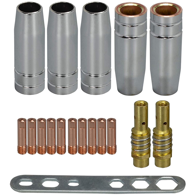 Practical product 18Pcs Welding Torch Kit Contact Tip 0.8mm M6 & Tips Holder Difuser & Shield Cup for Mb15 15Ak Mig Welding Torch. 