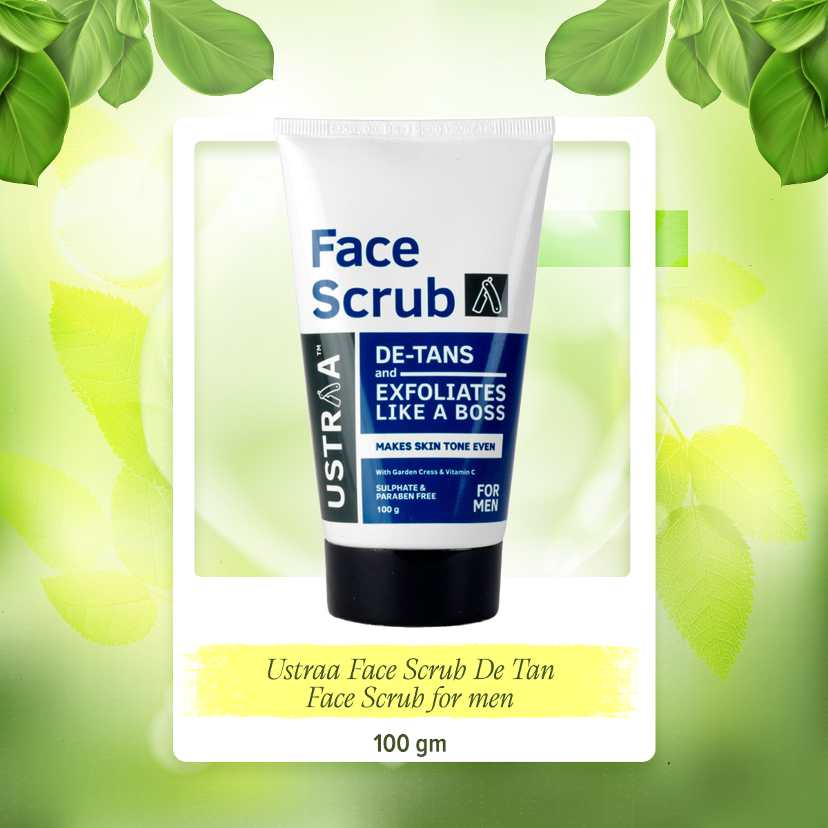 Ustraa Face Scrub De Tan Face scrub for men Exfoliation and tan removal with Bigger Walnut Granules No Sulphate No Paraben 100g
