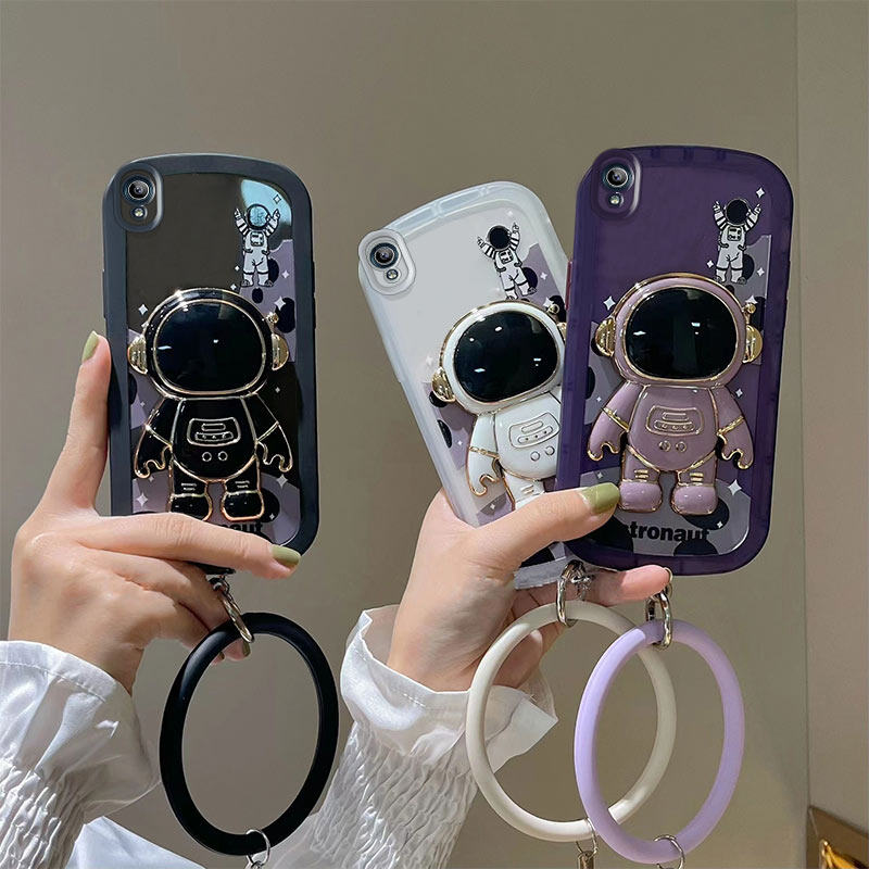 AnDyN Phone Case For Vivo Y91C Y1S 1820 Astronaut luxury Texture Silicone Soft Shell Case with bracket and wrist strap bracelet. 