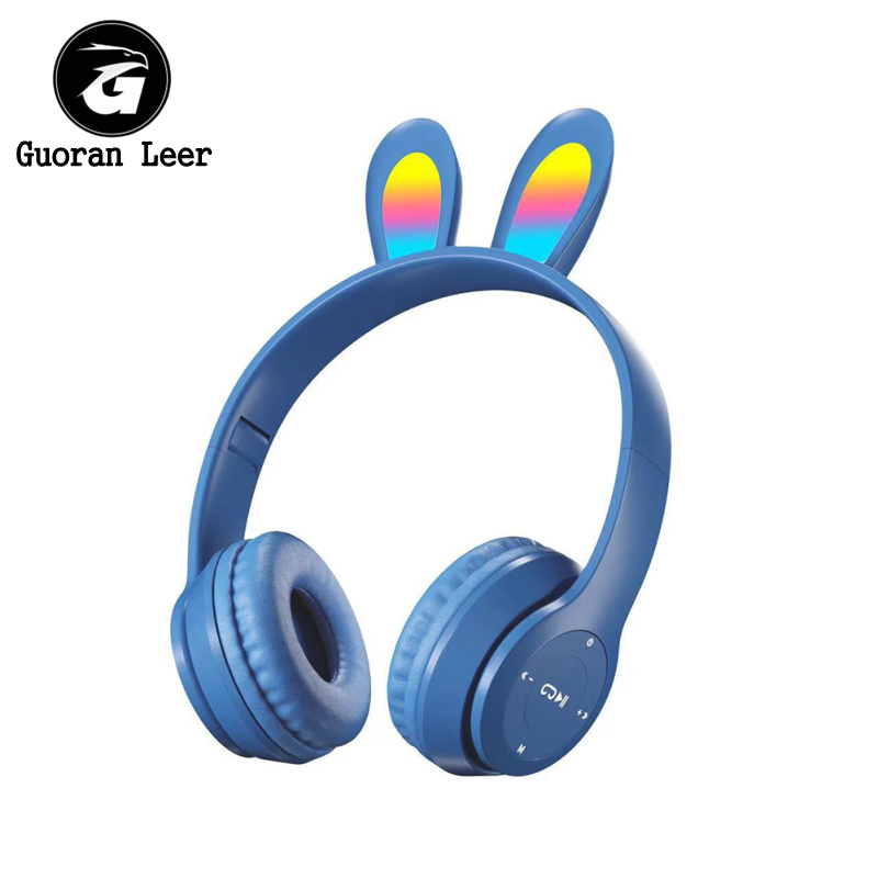 Wireless Headset Stereo Headphones RGB Lighting Rabbit Ears Noise Canceling Earphones For Game Office Zoom Meeting