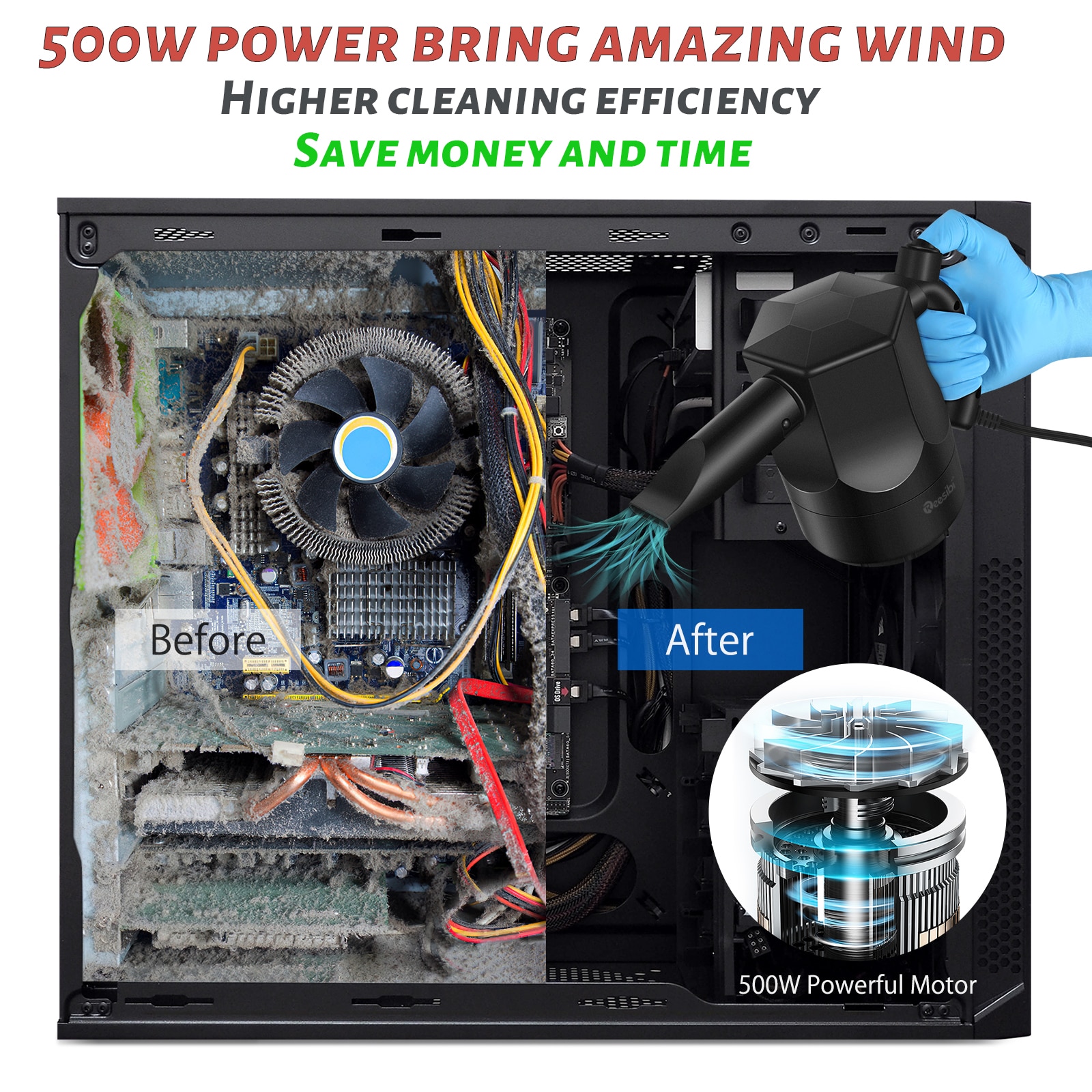 500W Cordless Air Duster Compressed Air Blower Vacuum Cleaner For Computer  Keyboard Electronics Cleaning For Car Sofa Pet-Wireless Model. 