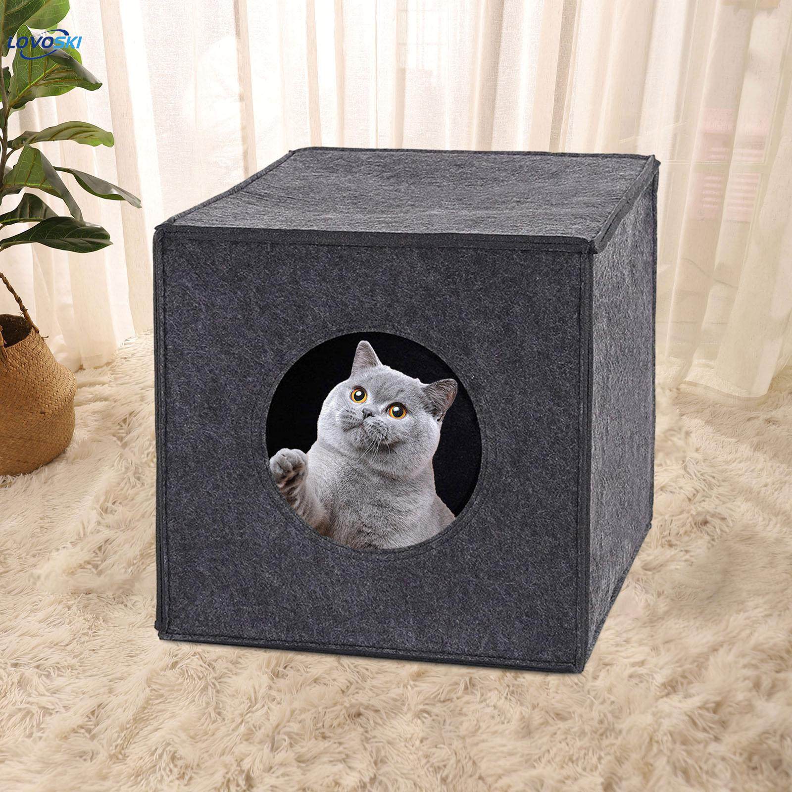 Cave Autumn Winter Soft Kennel Sleeping Cat Hideout for Puppy Cats Dog black. 