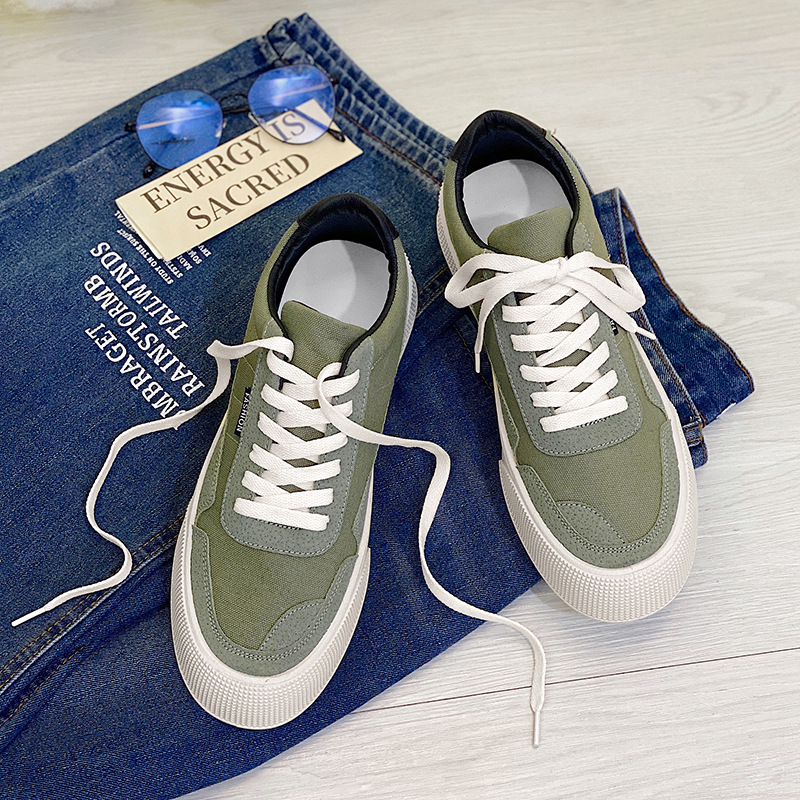 2023 Spring New Men's Shoes Street Shooting Niche Canvas White Shoes Low-Top Platform Hight Increasing Board Shoes Men's One Piece. 