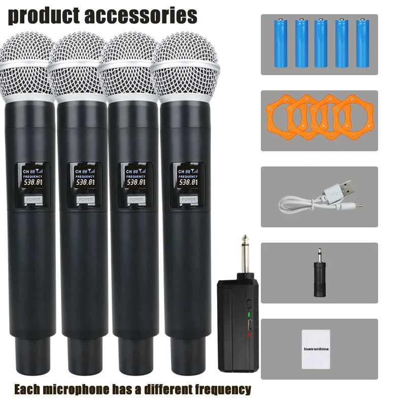 4PCS/2PCS/1PC Black Wireless Microphone 58 Tube Handheld Dynamic 2.4G Microphone DJ Recording Amplifier Mixer With MIC Interface. 